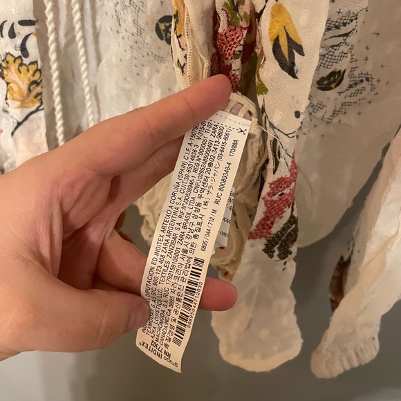 Zara embroidered and floral print open tassel tie kimono top peasant sleeves - Picture 7 of 9
